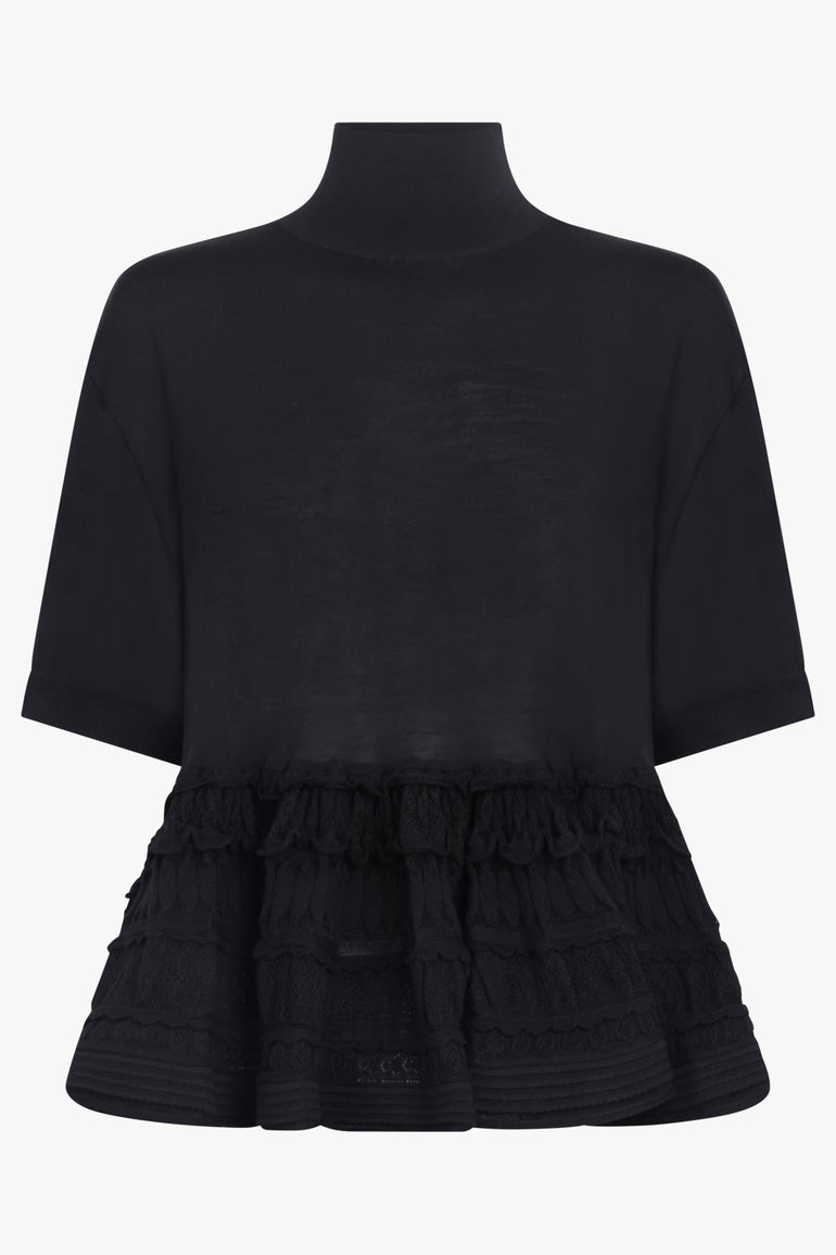 ALAIA RTW S/S High Neck Peplum Top | Black