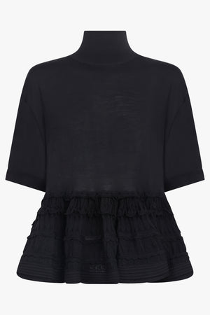 ALAIA RTW S/S High Neck Peplum Top | Black