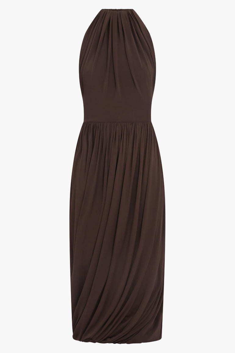 dark brown dress Twist Soft Drape Dress