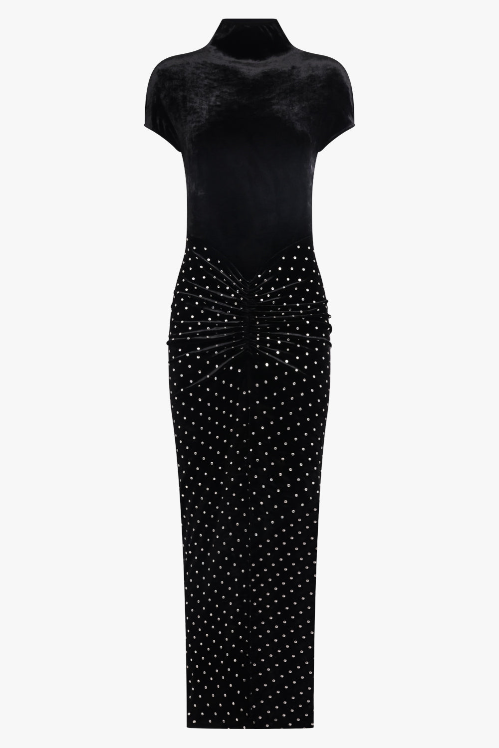 ALAIA RTW S/S High Neck Sculpt Velvet Stud Dress | Black