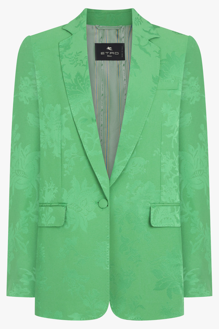ETRO RTW Single Breast Jaquard Floral Print Jacket | Green