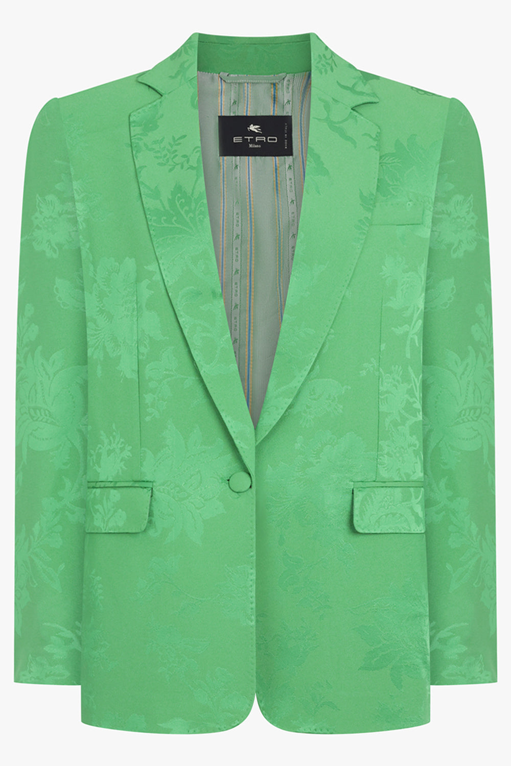 ETRO RTW Single Breast Jaquard Floral Print Jacket | Green