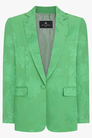 ETRO RTW Single Breast Jaquard Floral Print Jacket | Green