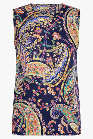 ETRO RTW Sleeveless Paisley Print Top | Navy/Multi