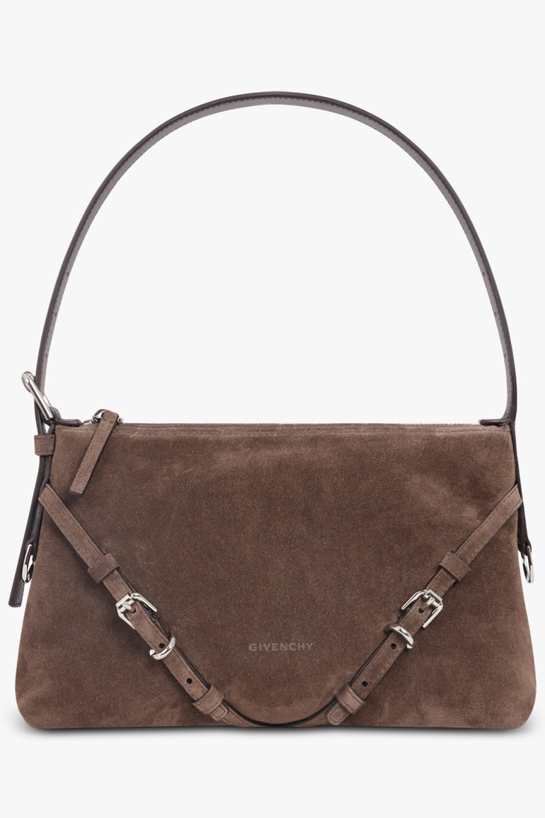 GIVENCHY BAGS BROWN / EBONY BROWN Voyou Small Suede Shoulder Bag | Ebony Brown