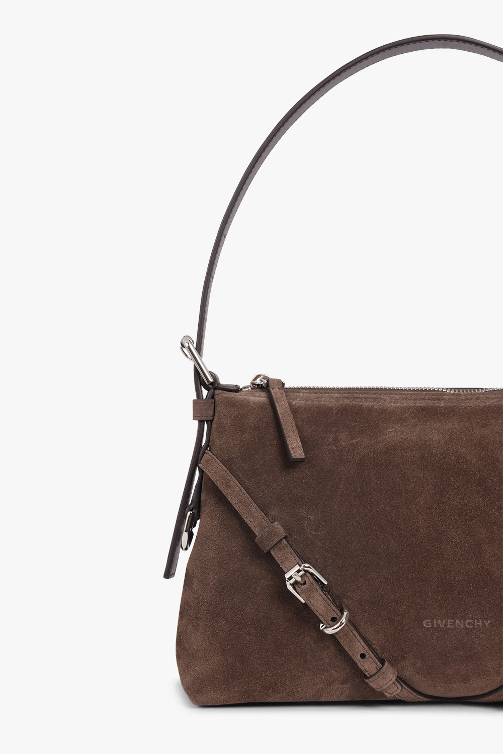 GIVENCHY BAGS BROWN / EBONY BROWN Voyou Small Suede Shoulder Bag | Ebony Brown