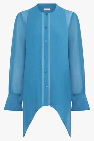 NINA RICCI RTW L/S Tie Neck Blouse | Lagoon Blue