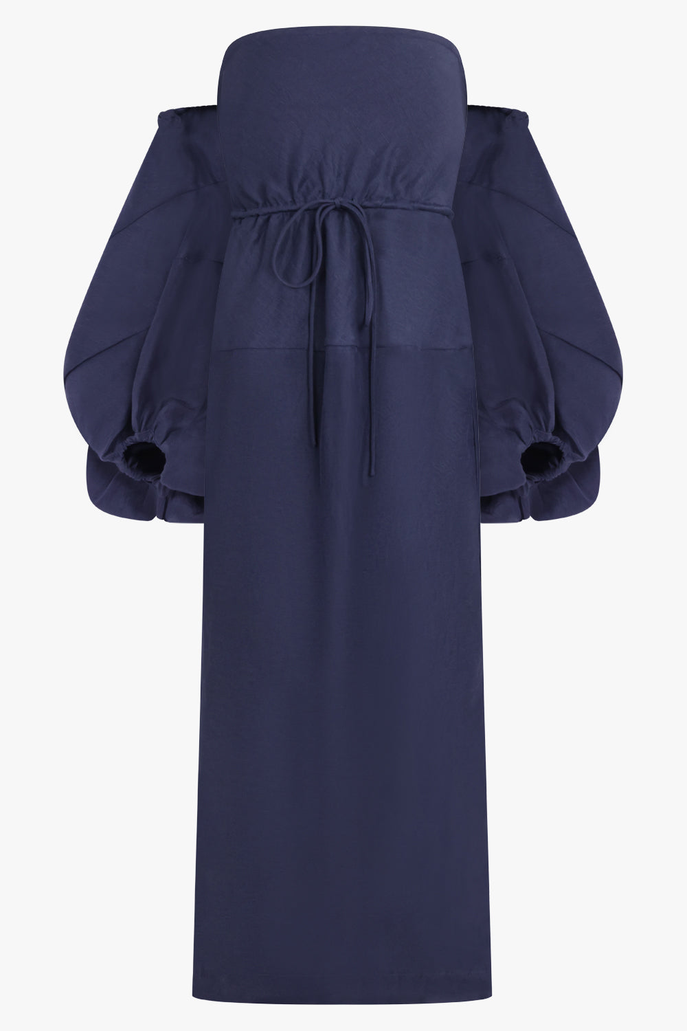 ROSIE ASSOULINE RTW Strapless Balloon Sleeve Midi Dress | Navy