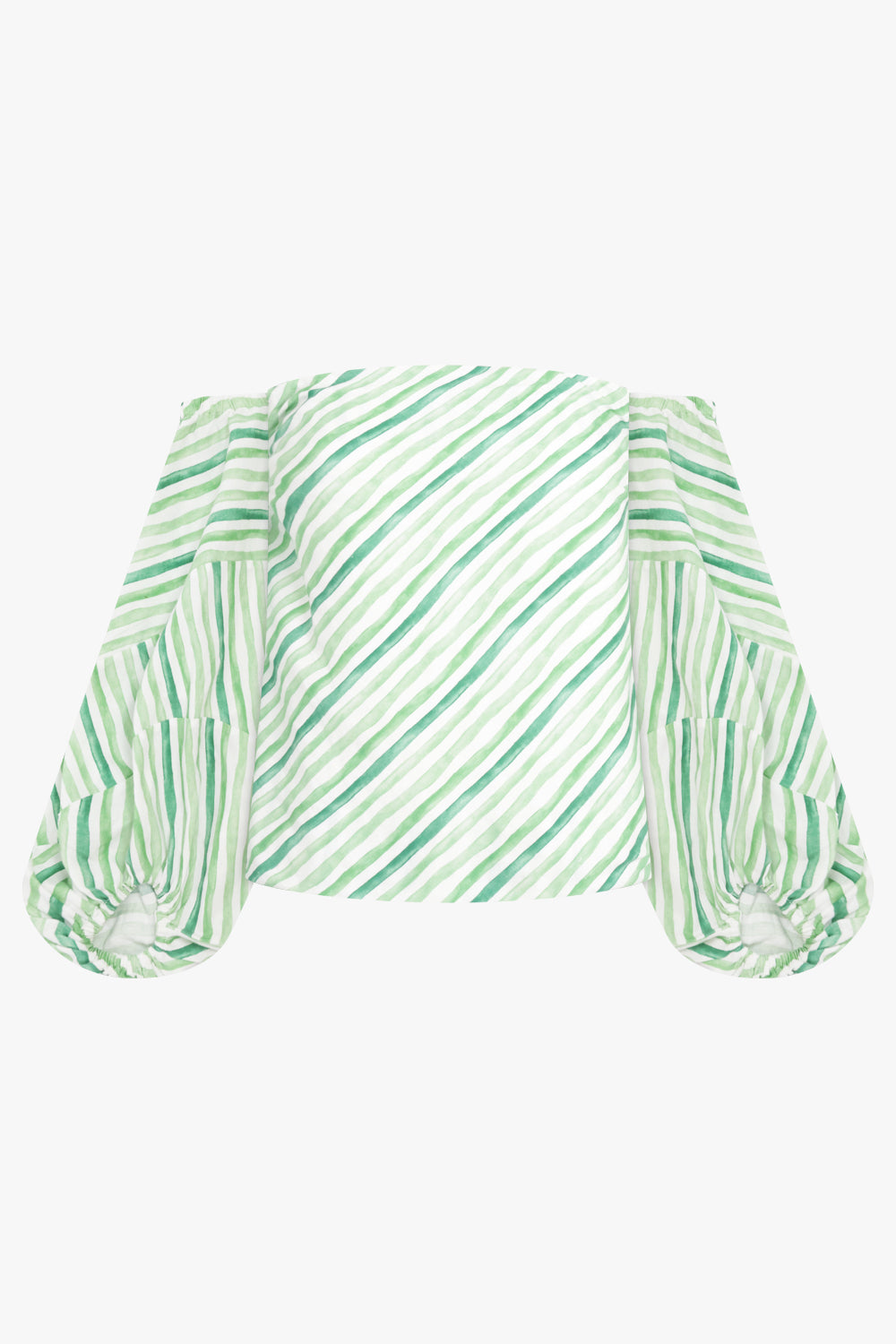 ROSIE ASSOULINE RTW Strapless Balloon Sleeve Watercolour Stripe Top | Green/White