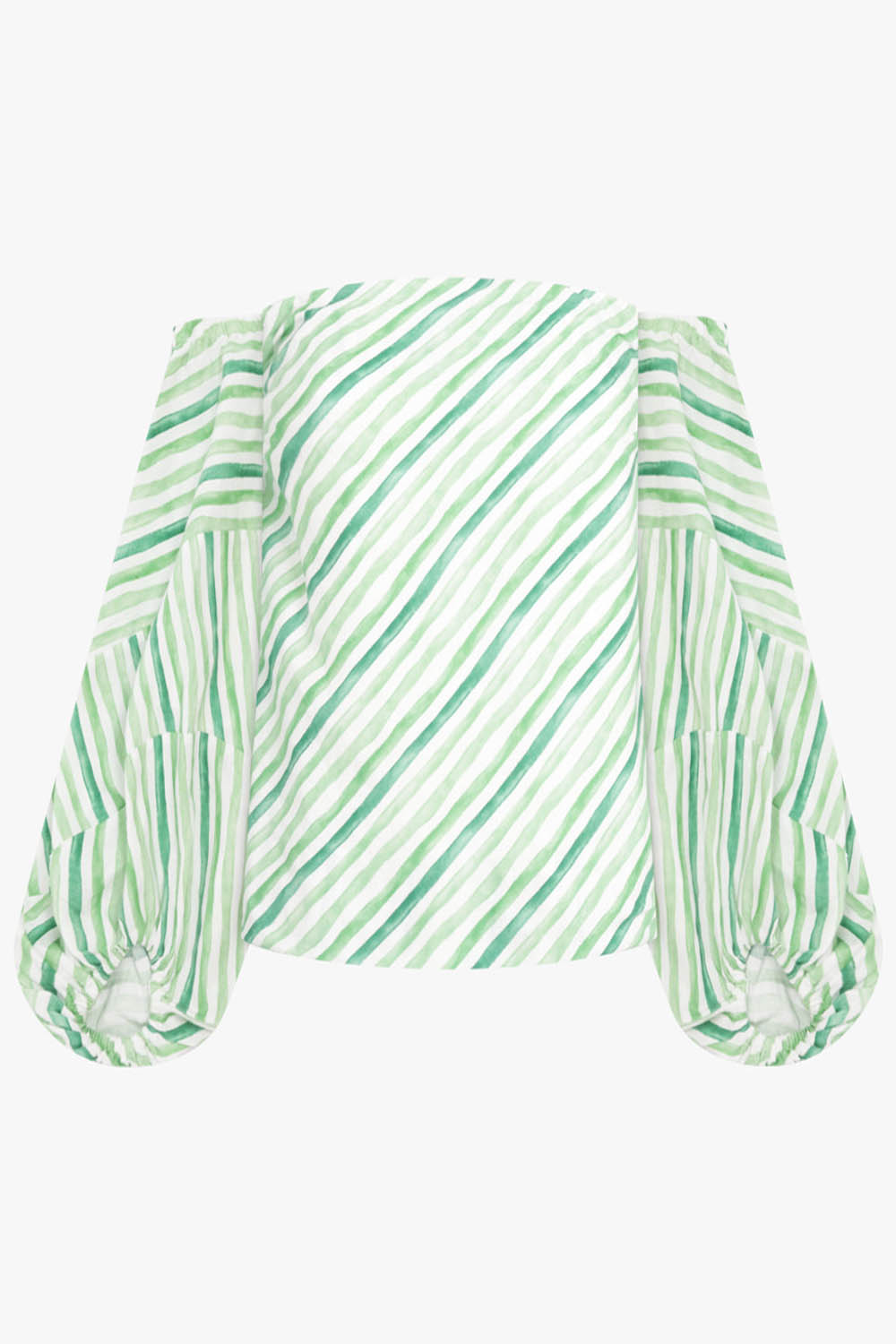 ROSIE ASSOULIN RTW Strapless Balloon Sleeve Watercolour Stripe Top | Green/White
