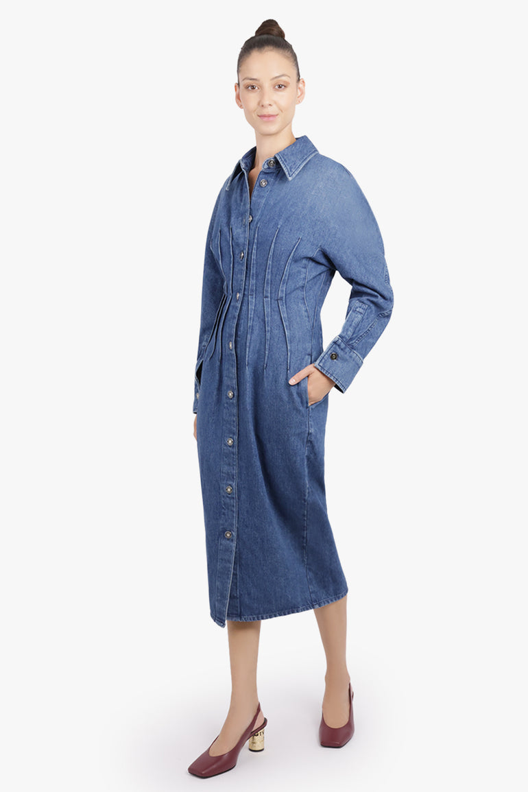 Cocoon Midi Waisted Denim Dress | Medium Blue Parlour X Cocoon Midi Waisted Denim Dress | Medium Blue Parlour X