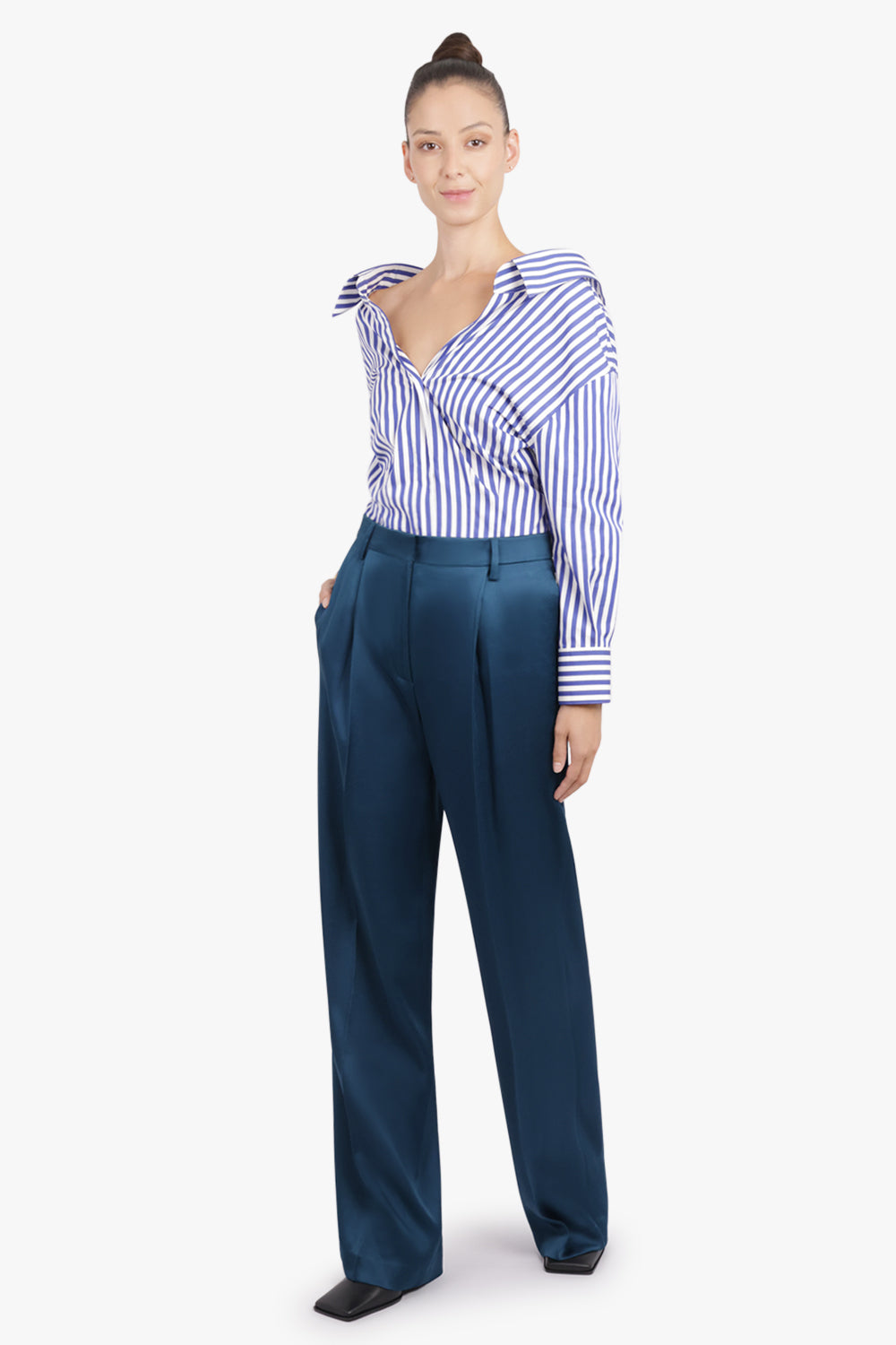 DRIES VAN NOTEN RTW Portias Fluid Straight Leg Pant | Petrol Blue