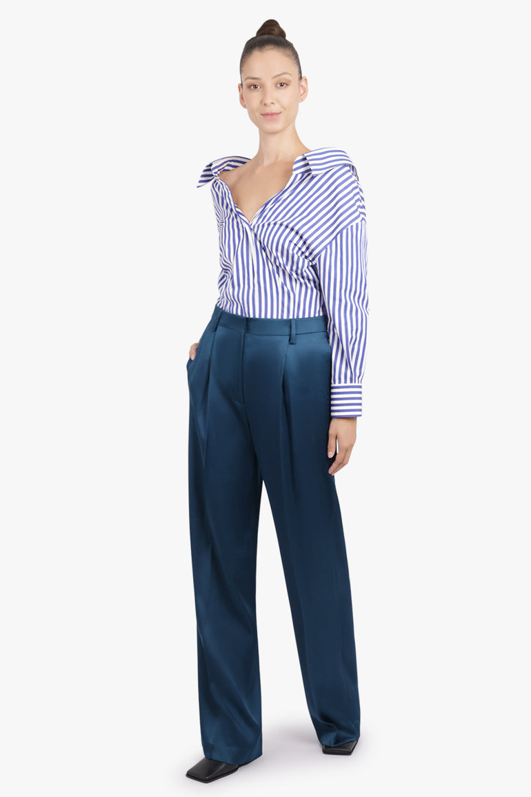 DRIES VAN NOTEN RTW Portias Fluid Straight Leg Pant | Petrol Blue