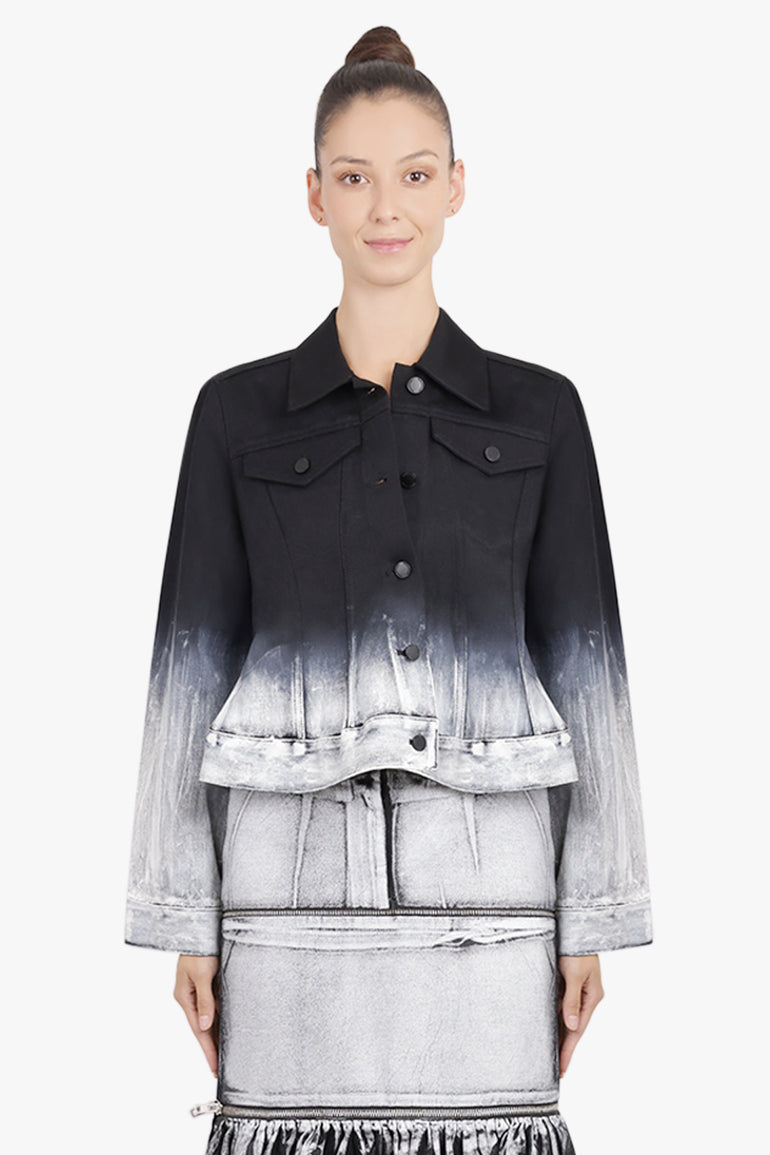 MELITTA BAUMEISTER RTW Crop Denim Ombre Jacket | Black/White