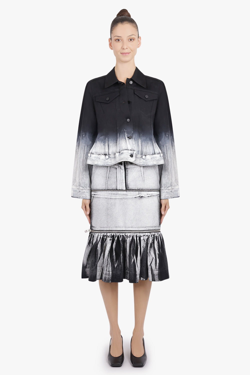 MELITTA BAUMEISTER RTW Crop Denim Ombre Jacket | Black/White