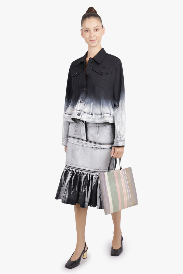 MELITTA BAUMEISTER RTW Crop Denim Ombre Jacket | Black/White