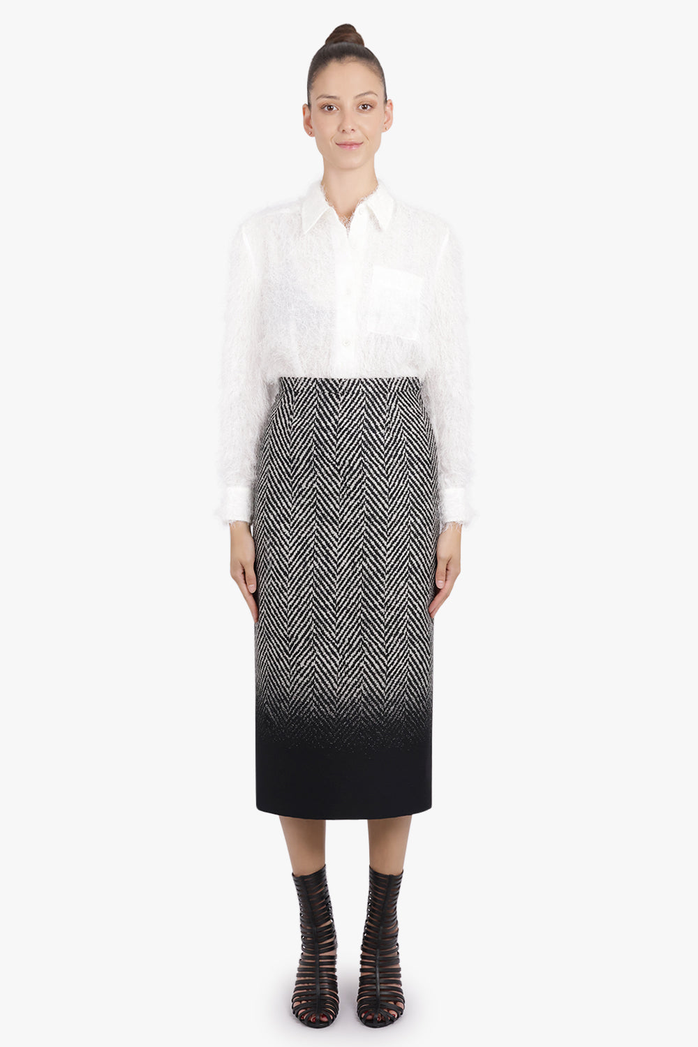 GIVENCHY RTW Ombre Gradient Midi Skirt | Black|White
