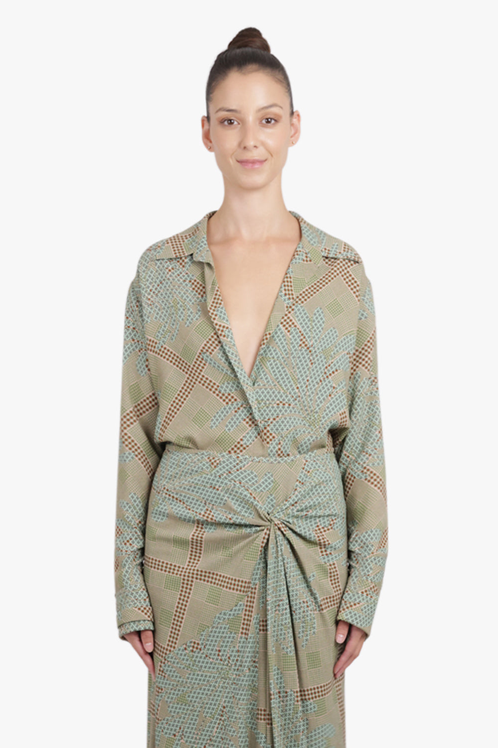 DRIES VAN NOTEN RTW Celindra Floral Motif L\S Shirt | Green/Multi