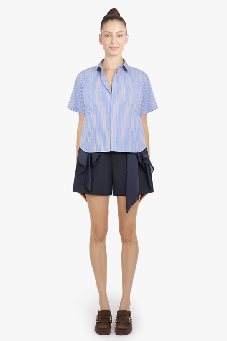 SACAI RTW S/S Stripe Shirt With Drape Panel Detail | Blue/Navy