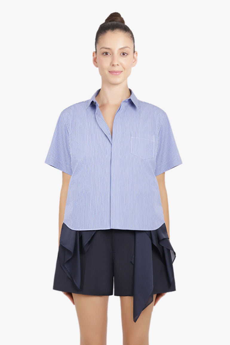 SACAI RTW S/S Stripe Shirt With Drape Panel Detail | Blue/Navy