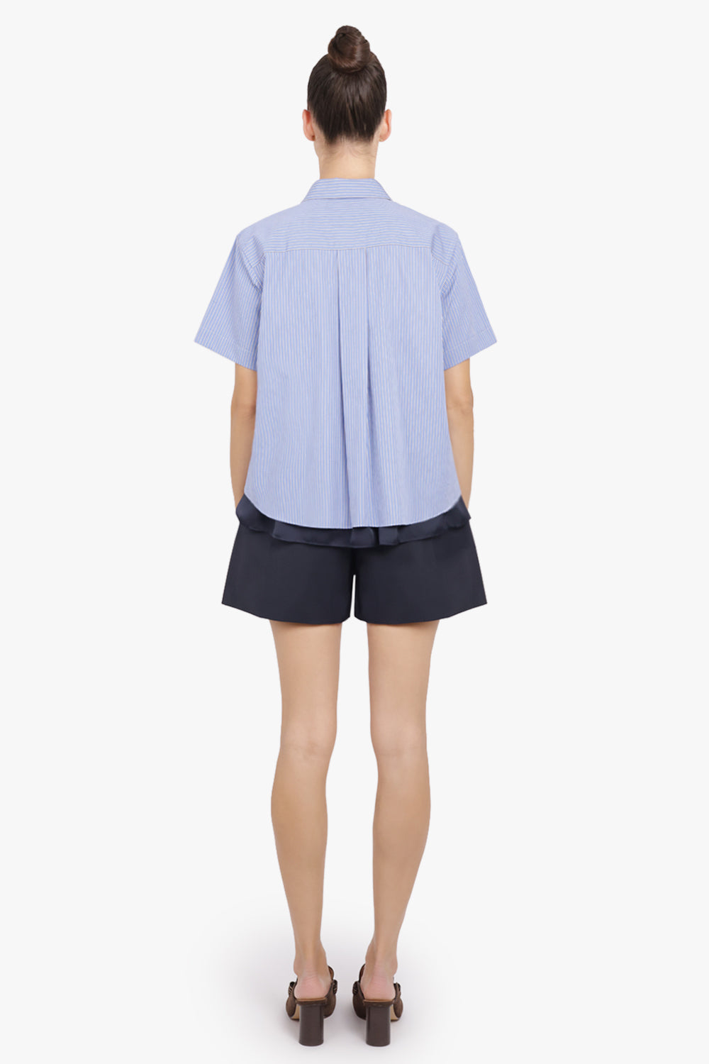 SACAI RTW S/S Stripe Shirt With Drape Panel Detail | Blue/Navy