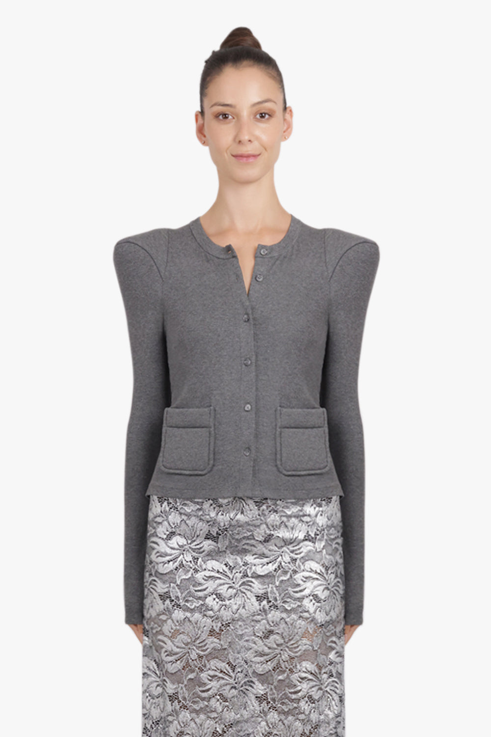 MELITTA BAUMEISTER RTW Foamy Shoulder Cardigan Jacket | Grey Melange