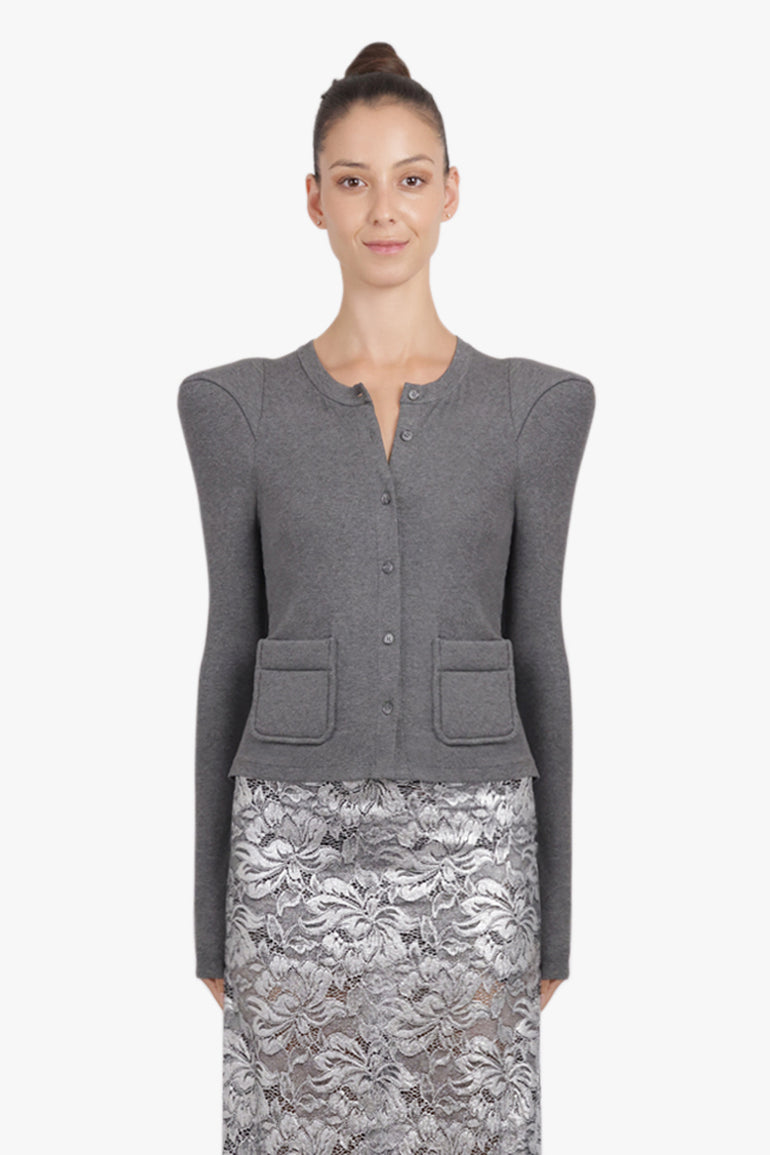 MELITTA BAUMEISTER RTW Foamy Shoulder Cardigan Jacket | Grey Melange