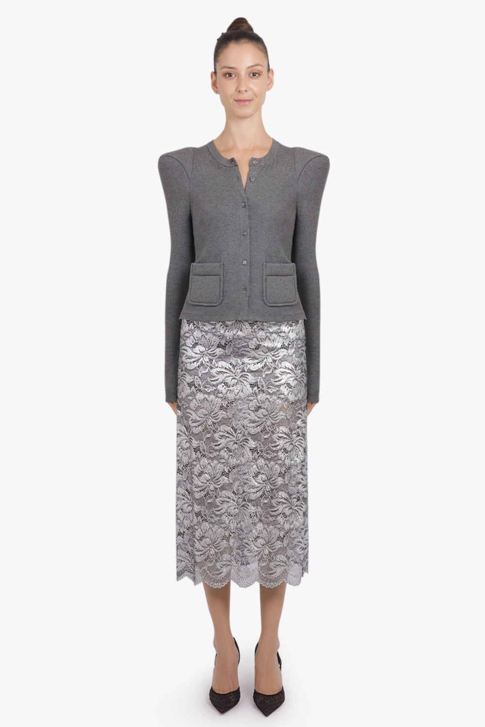 MELITTA BAUMEISTER RTW Foamy Shoulder Cardigan Jacket | Grey Melange