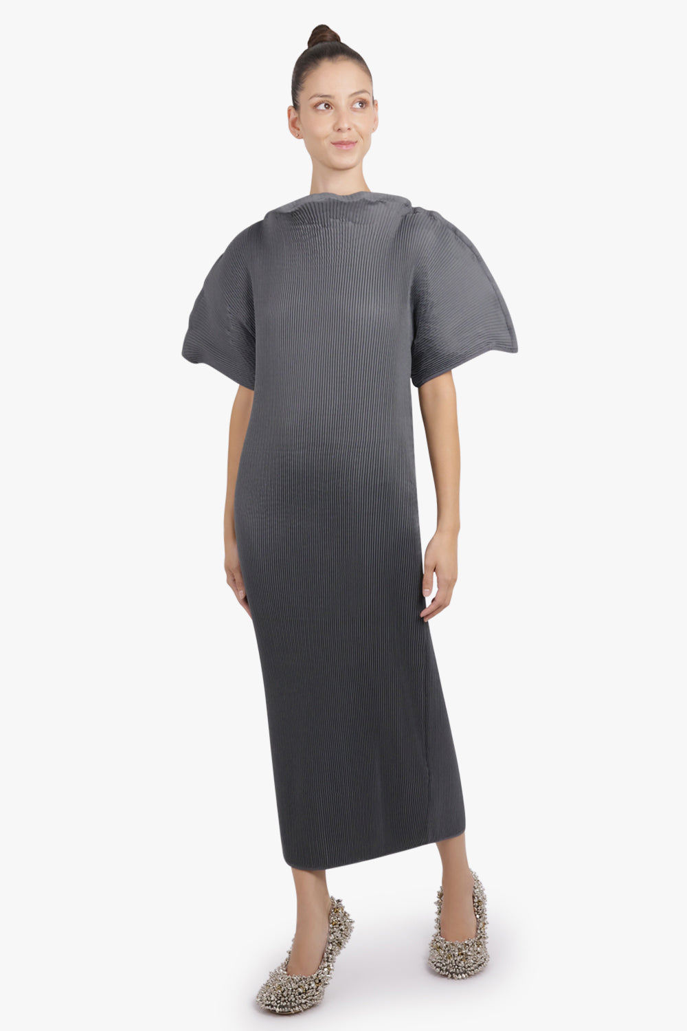MELITTA BAUMEISTER RTW Zigzag Ripple Sleeve Midi Dress | Cold Grey