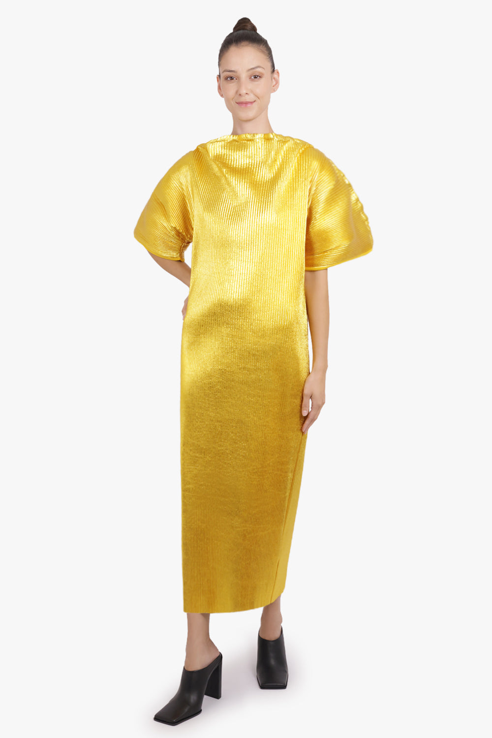 MELITTA BAUMEISTER RTW Zigzag Ripple Sleeve Midi Dress | Gold