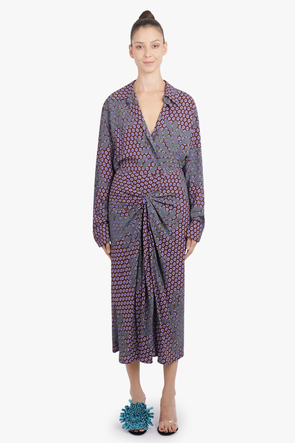 DRIES VAN NOTEN RTW Smila Draped Floral Motif Midi Skirt | Purple/Blue