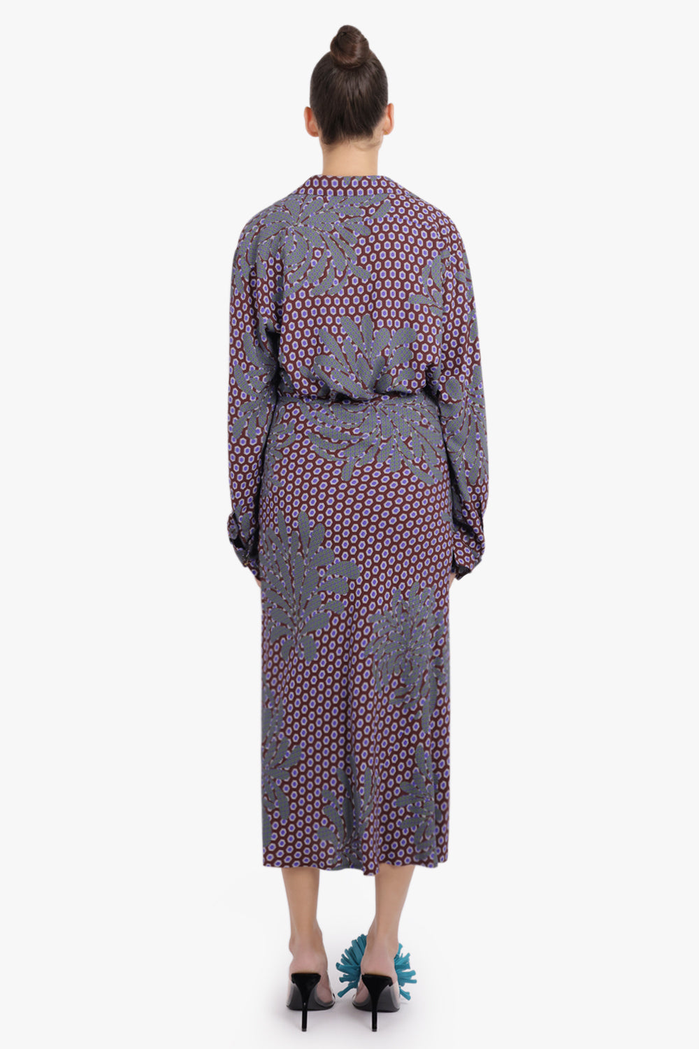 DRIES VAN NOTEN RTW Smila Draped Floral Motif Midi Skirt | Purple/Blue