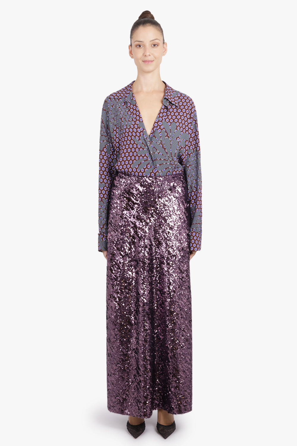 RABANNE RTW Sequin Flow Midi Skirt | Deep Purple