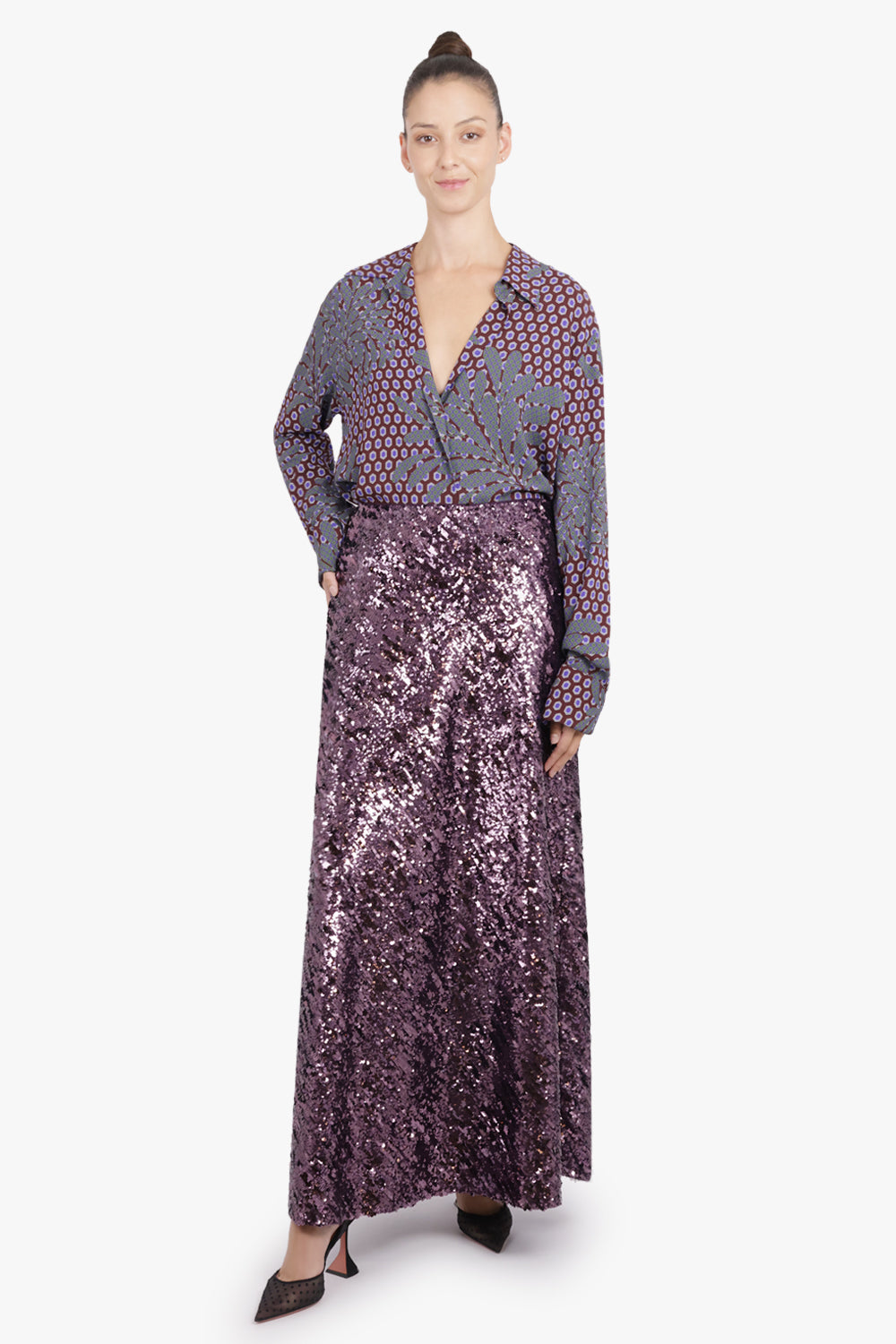RABANNE RTW Sequin Flow Midi Skirt | Deep Purple