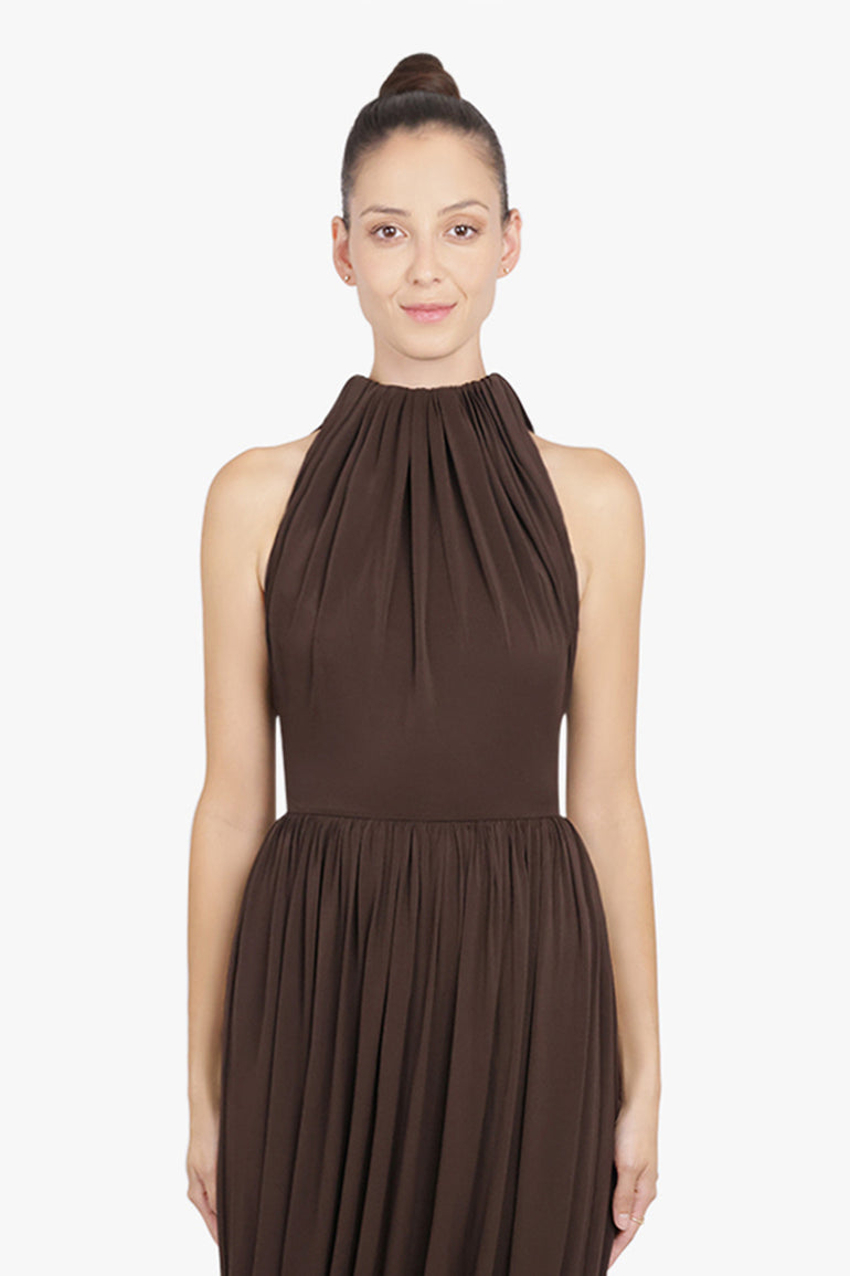 ALAIA RTW Bodice Sleeveless Twist Dress | Dark Brown