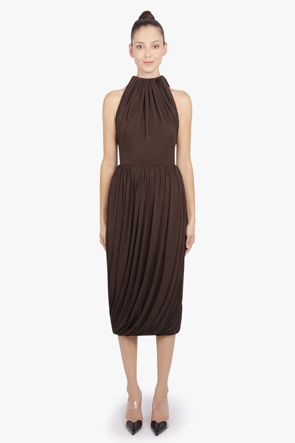 ALAIA RTW Bodice Sleeveless Twist Dress | Dark Brown