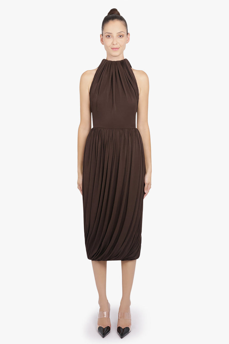 ALAIA RTW Bodice Sleeveless Twist Dress | Dark Brown