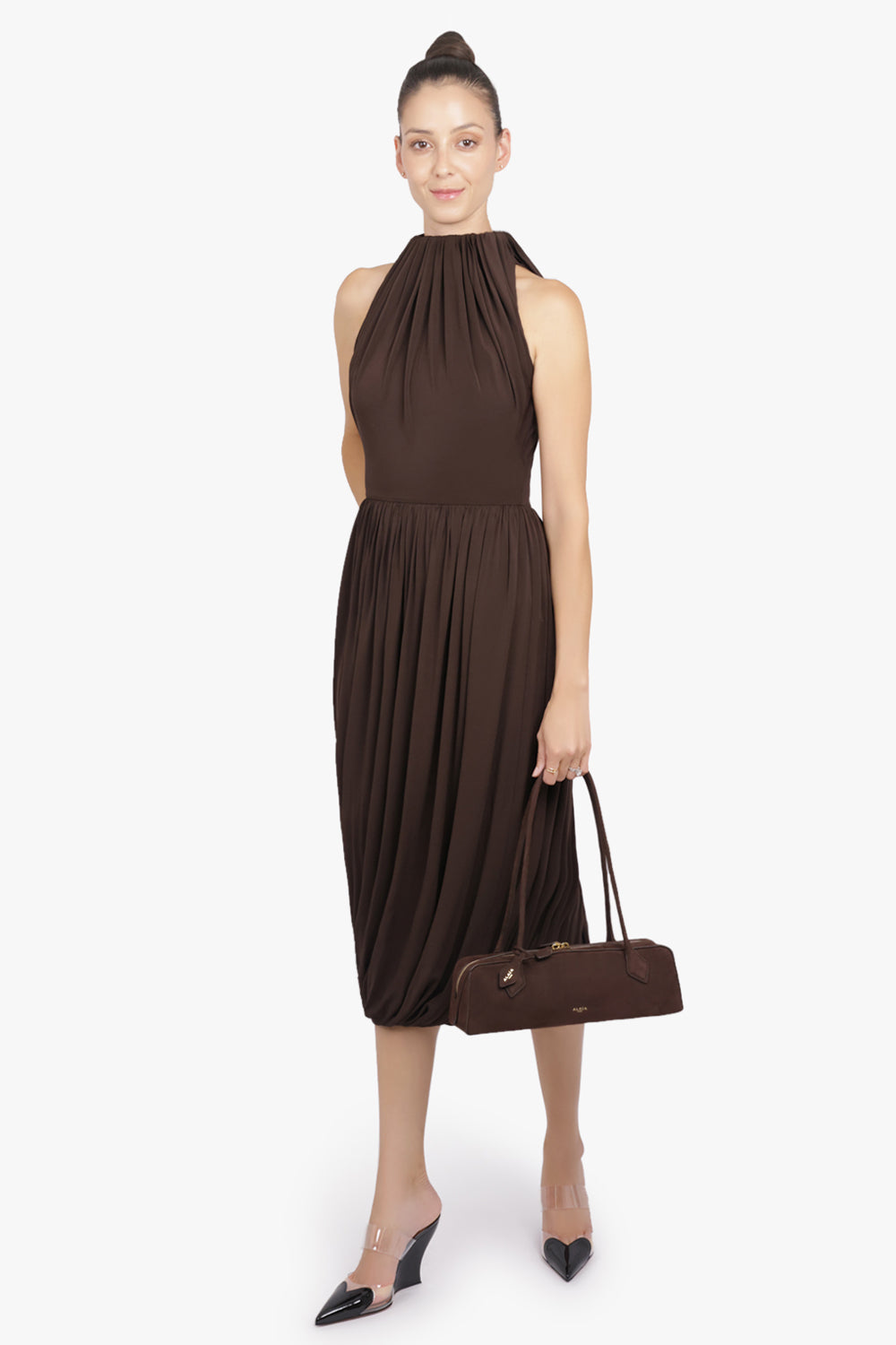 ALAIA BAGS BROWN / BROWN/GOLD Le Teckel Suede Medium Bag | Brown