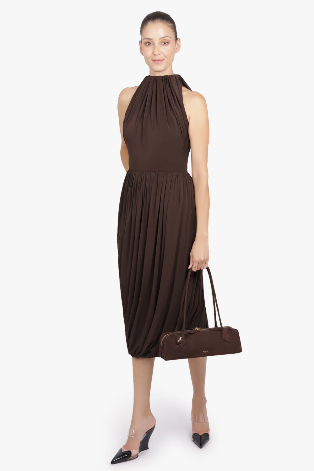 ALAIA RTW Bodice Sleeveless Twist Dress | Dark Brown