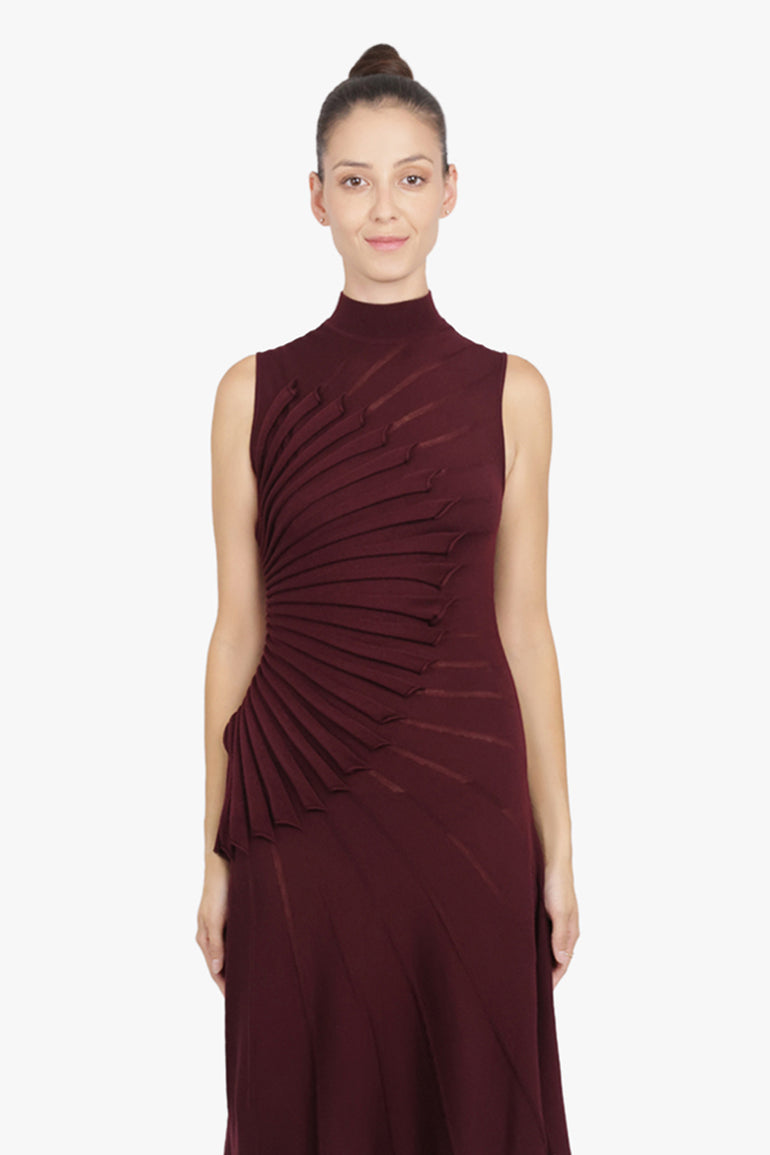 ALAIA RTW Sculpt Asymmetric Sleeveless Dress | Burgundy
