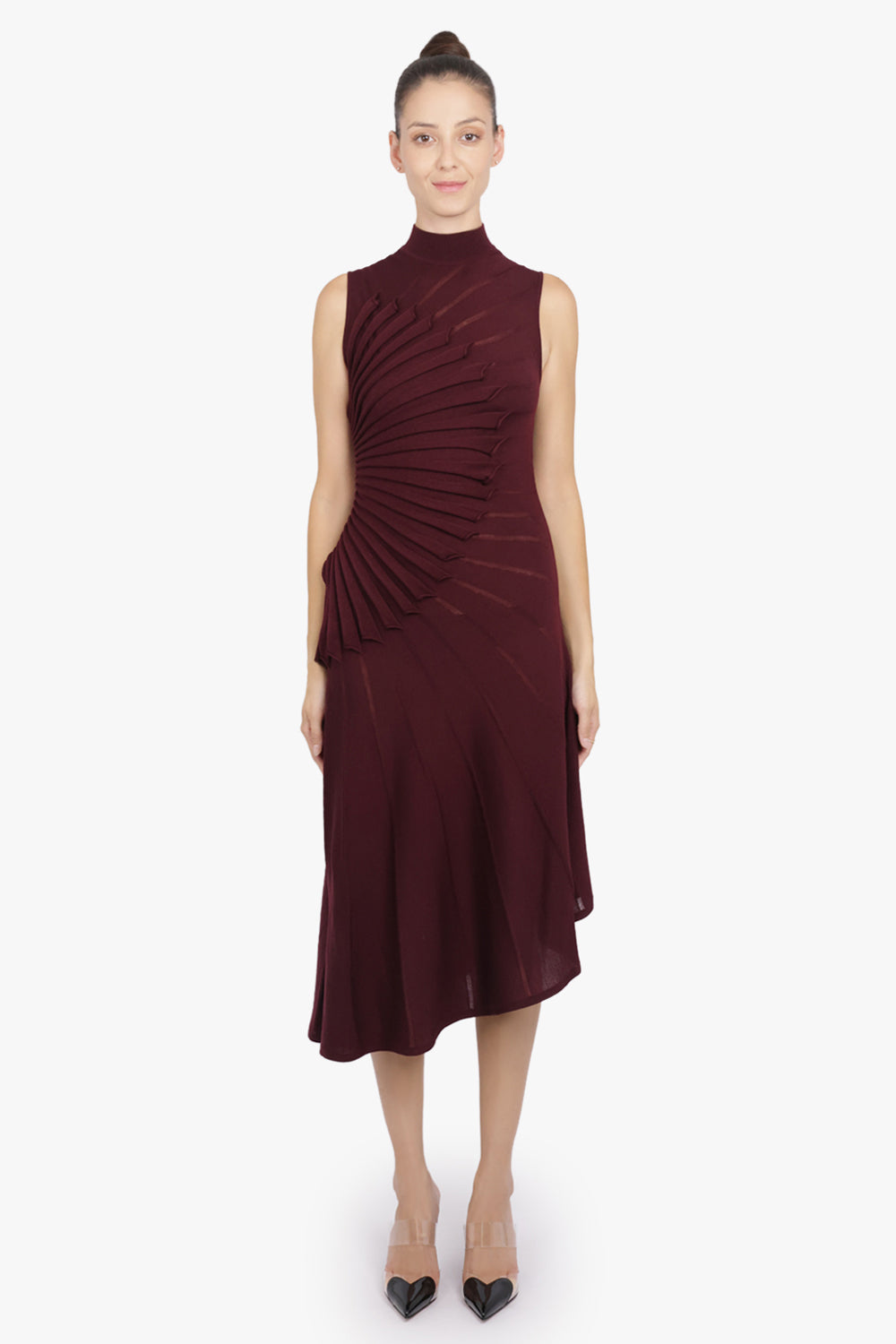 ALAIA RTW Sculpt Asymmetric Sleeveless Dress | Burgundy