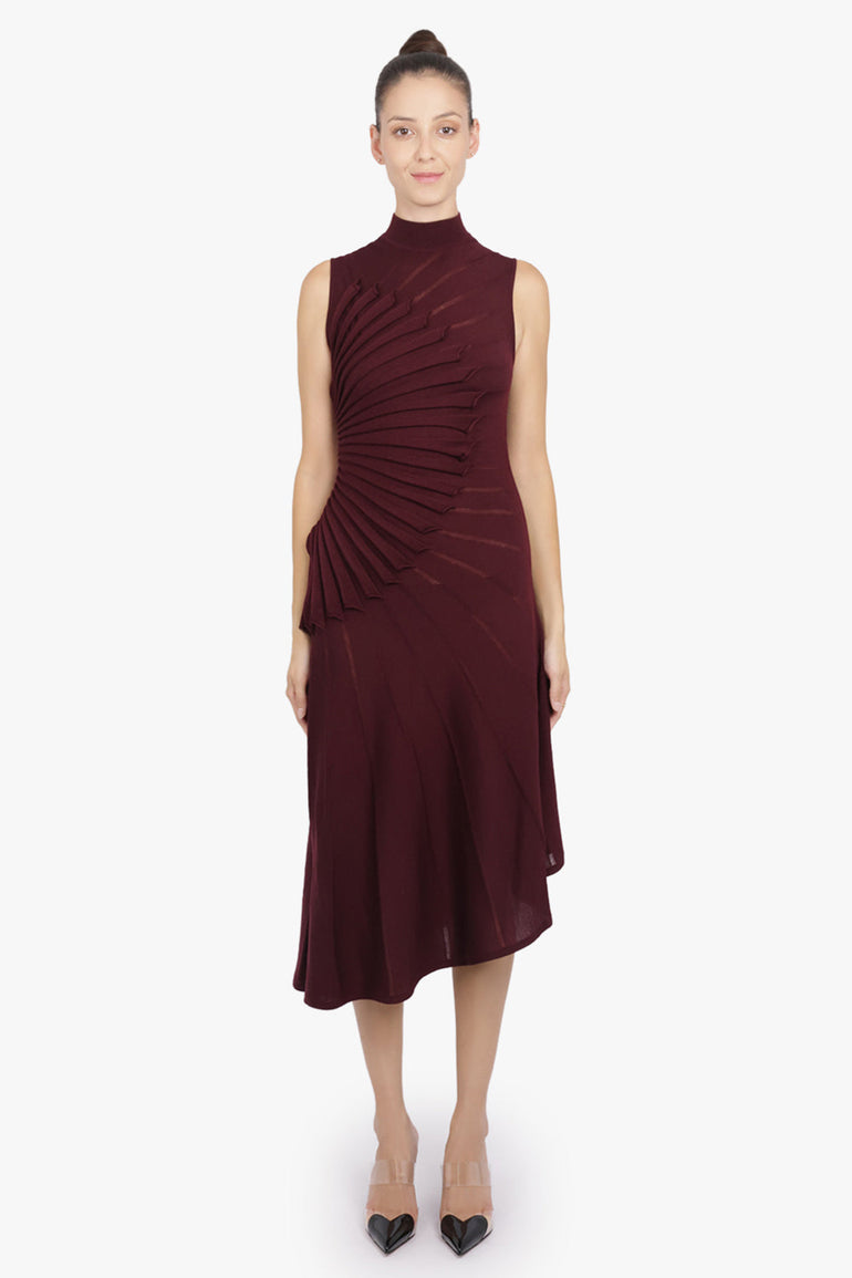 ALAIA RTW Sculpt Asymmetric Sleeveless Dress | Burgundy