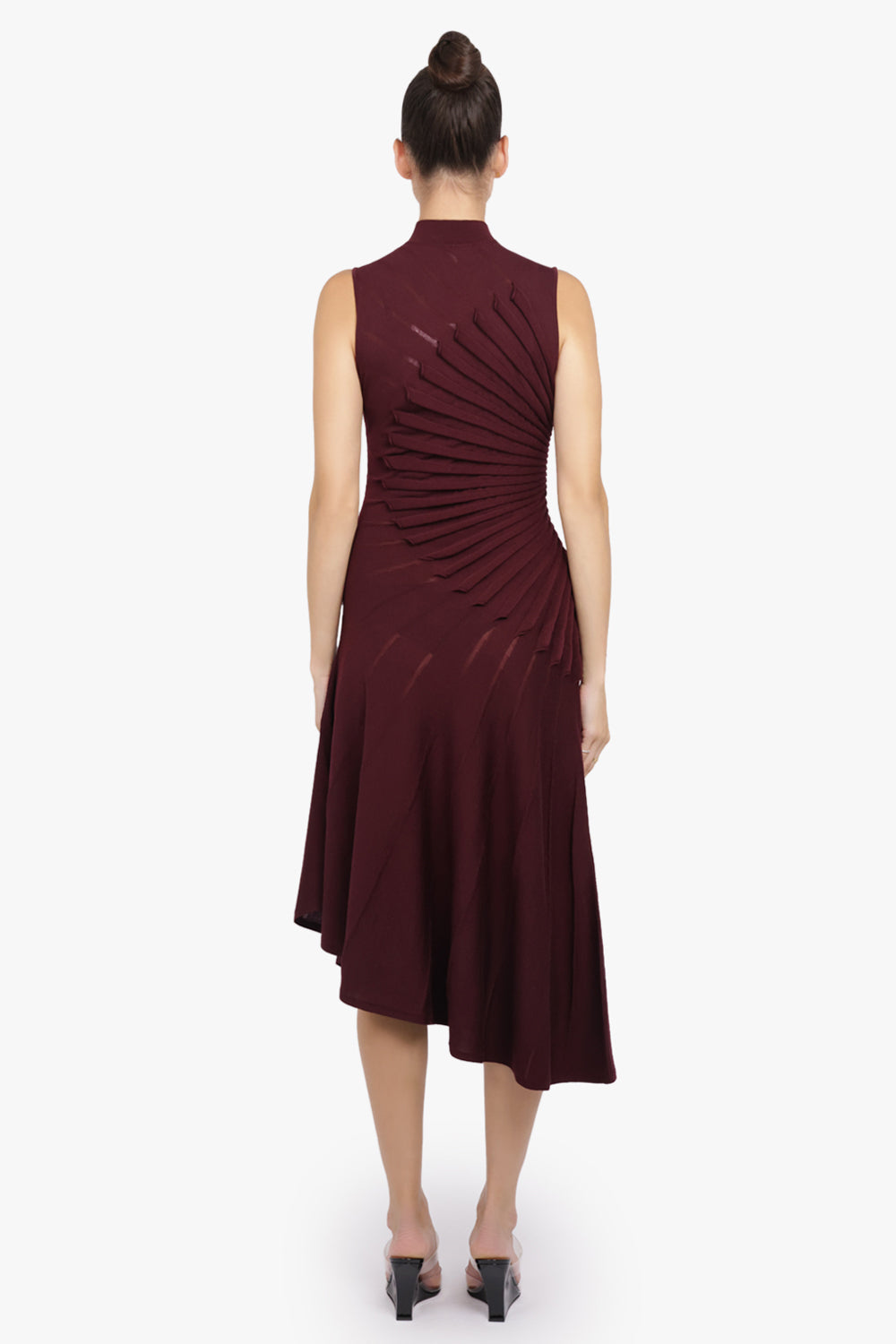 ALAIA RTW Sculpt Asymmetric Sleeveless Dress | Burgundy