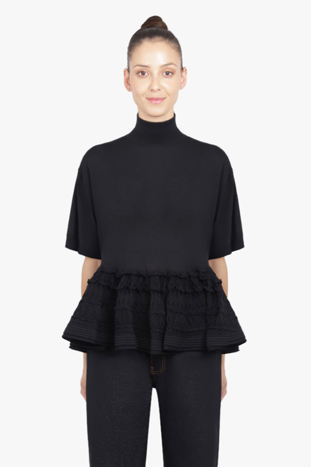 ALAIA RTW S/S High Neck Peplum Top | Black