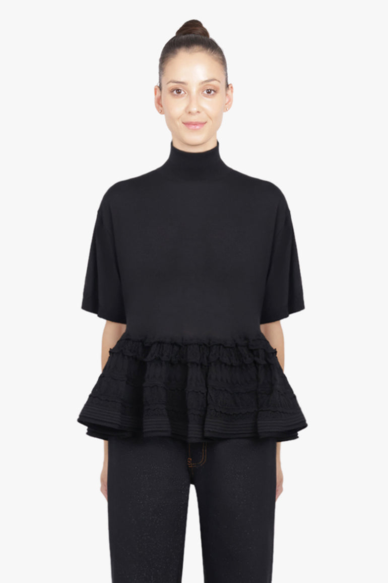 ALAIA RTW S/S High Neck Peplum Top | Black