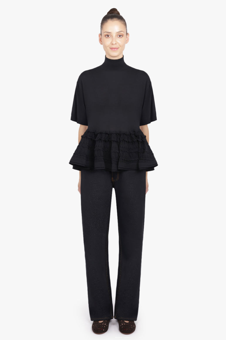 ALAIA RTW S/S High Neck Peplum Top | Black