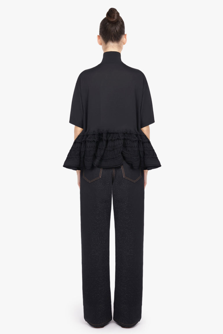 ALAIA RTW S/S High Neck Peplum Top | Black