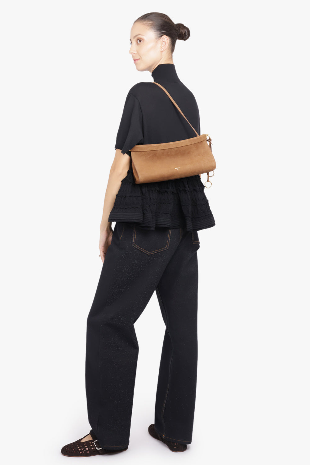 ALAIA BAGS BROWN / UMBER Le Click East/West Medium Baguette Bag | Shadow