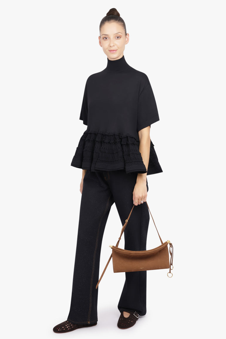 ALAIA RTW S/S High Neck Peplum Top | Black