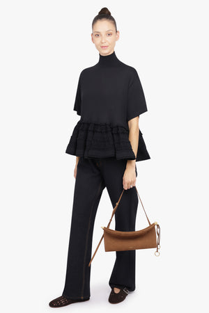 ALAIA RTW S/S High Neck Peplum Top | Black